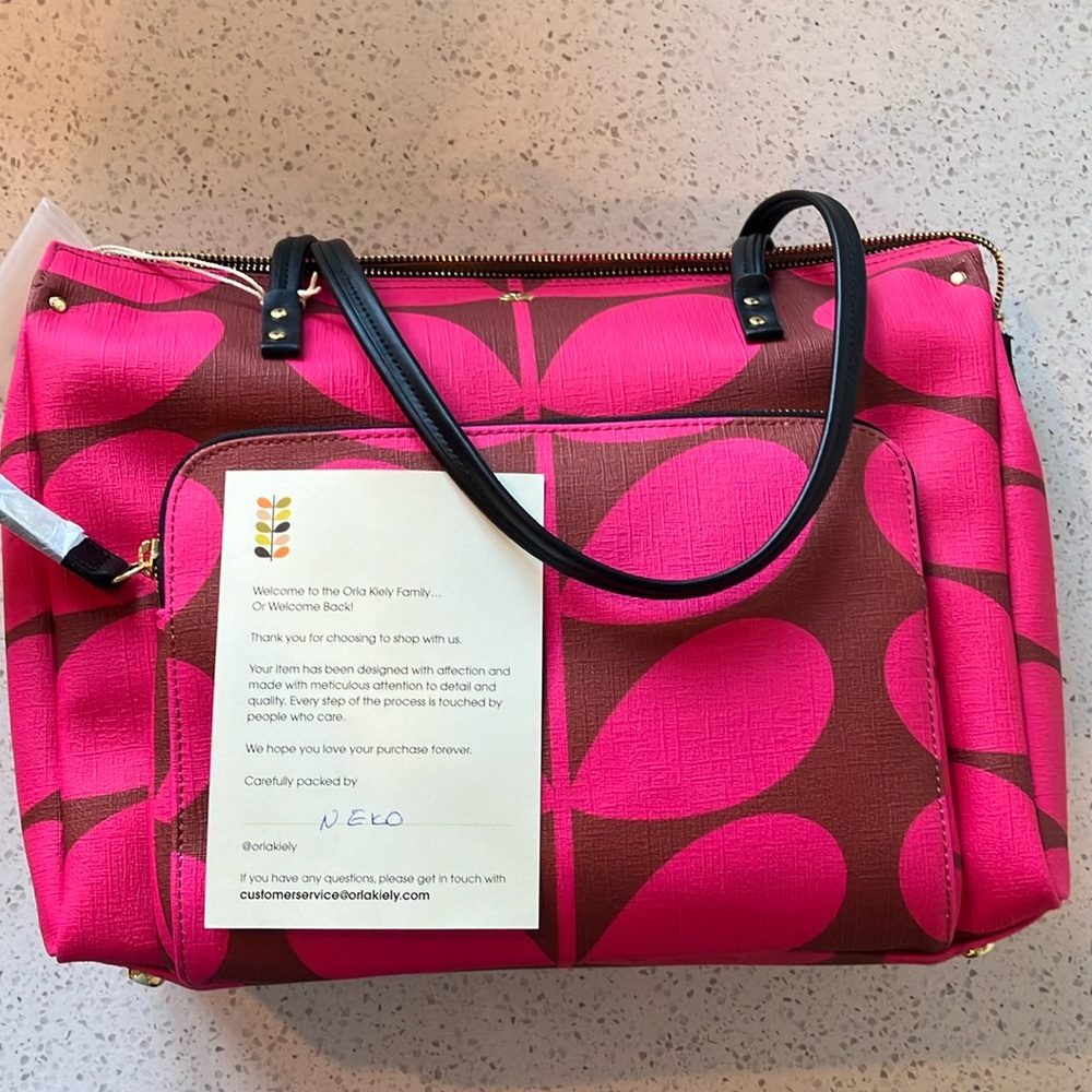 Orla Kiely Watson Tote.  All original tags and packaging.  Solid Stem Cerise.
